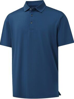 MenB- Blue Dry Fit Polo Shirt Color Block Chest Print Moisture Wick